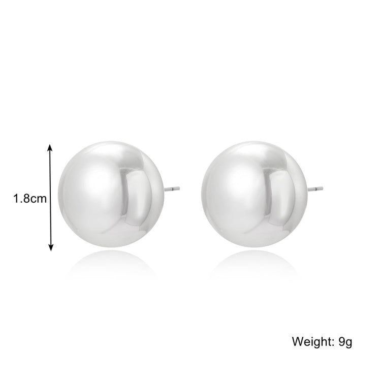White pearl ball stud earrings, 1.8 cm round domed front with metal post backs