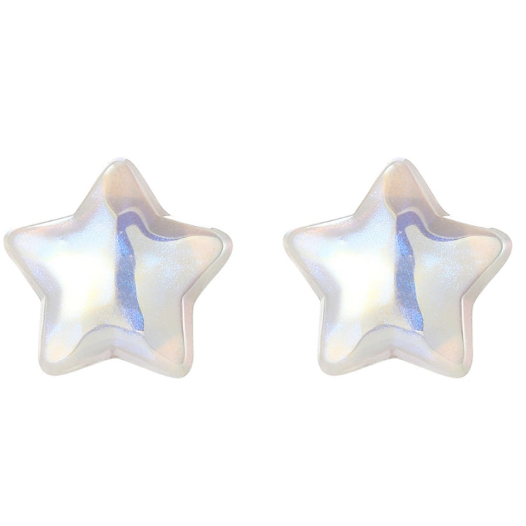Iridescent star pearl stud earrings, white with blue shimmer