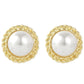 Gold braided oval pearl stud earrings with glossy white round center