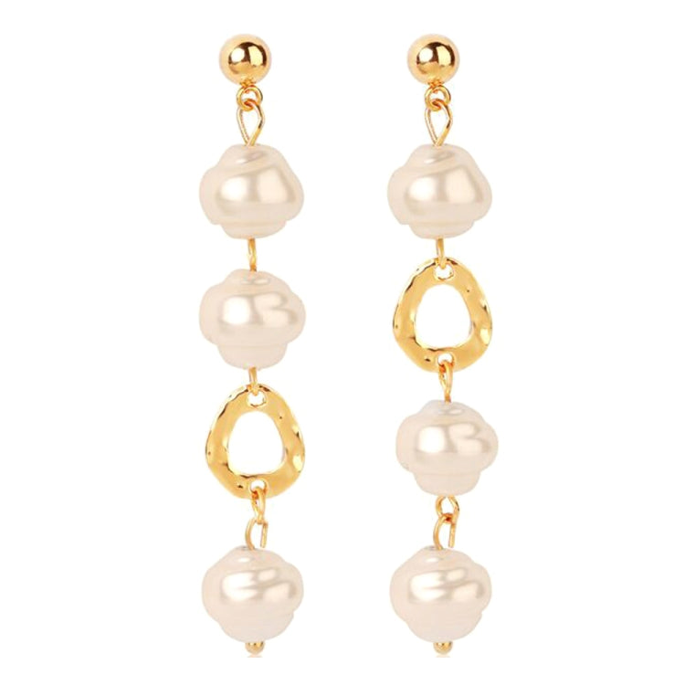 Gold-tone dangling earrings with multiple cream pearls and linked oval charms