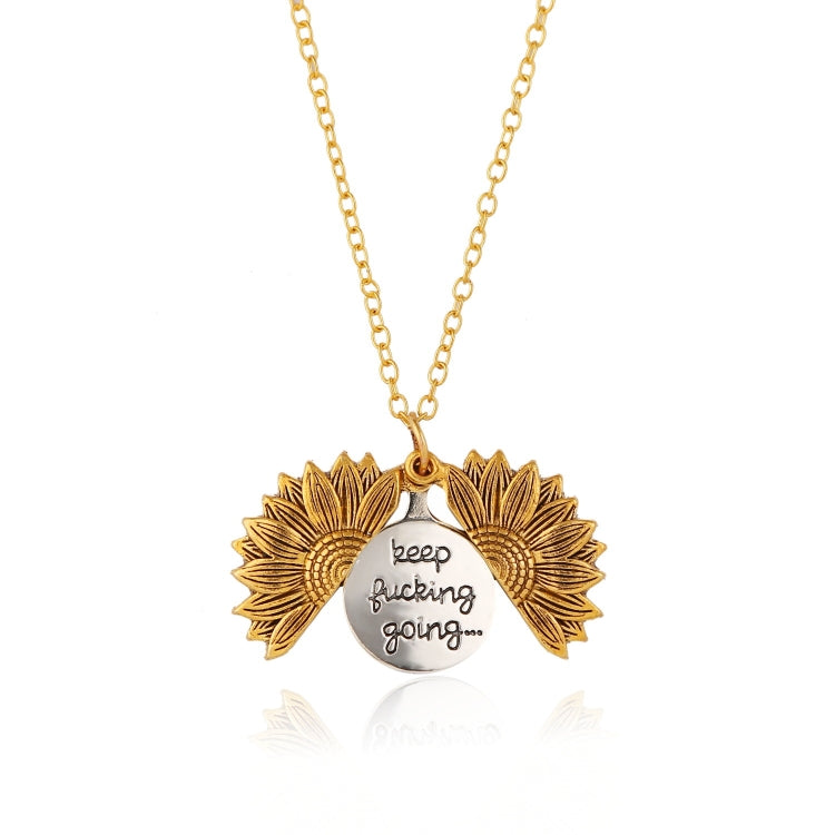 Ancient gold sunflower double-sided engraving necklace with chain and circular quote