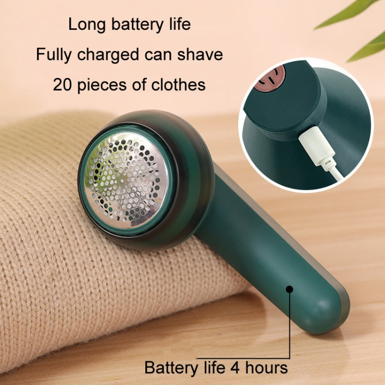 Green hair ball shaver trimmer with metal shaving head and charging port