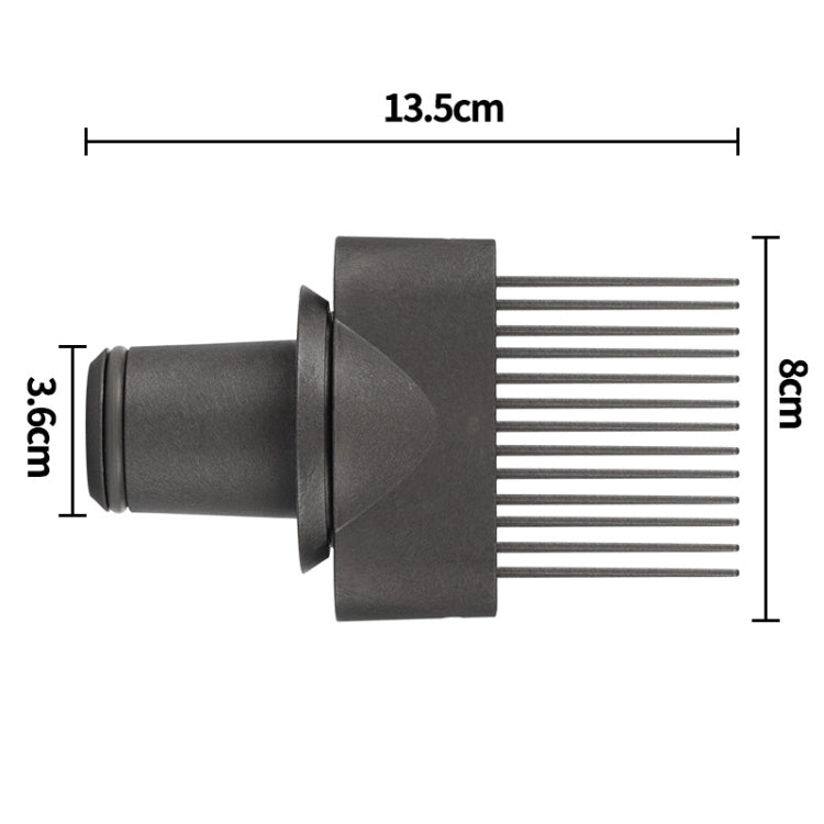 Wide tooth comb nozzle attachment shown with size dimensions, 13.5 cm length