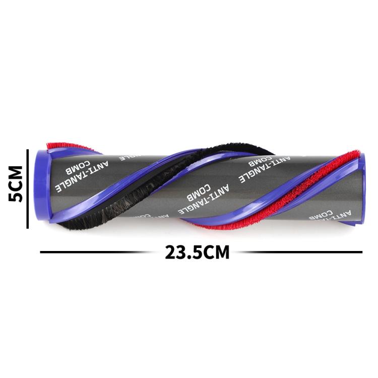 Vacuum brush bar roller, 23.5 cm length, red and black bristles, purple end cap