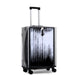 Suitcase fitted with transparent PVC cover; trolley handle and wheels are visible