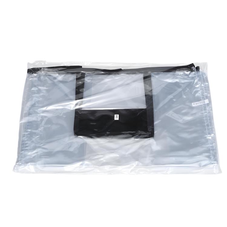 Transparent waterproof trolley suitcase cover with black opening and reinforced clear edges