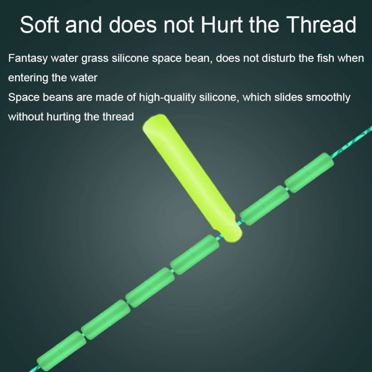 Anti-tangle fishing line segment with green silicone connector beads