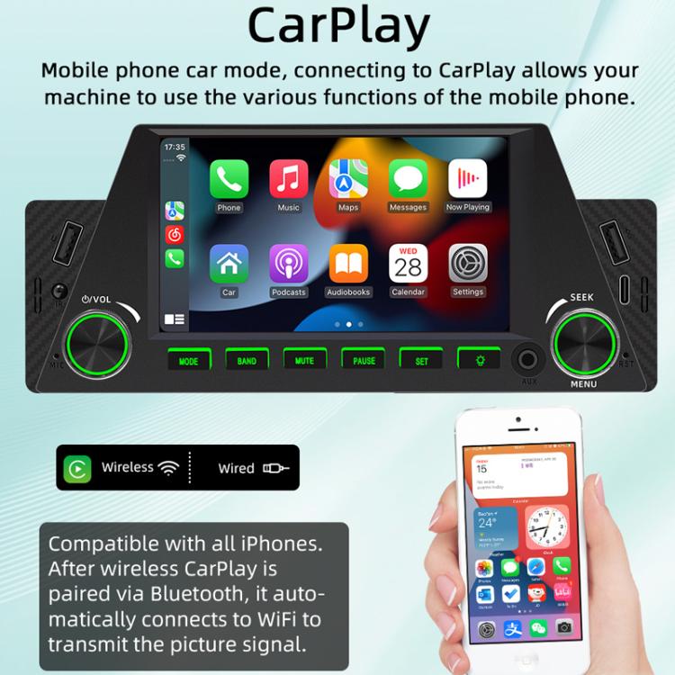 Car MP5 multimedia receiver with CarPlay-style touchscreen app icons