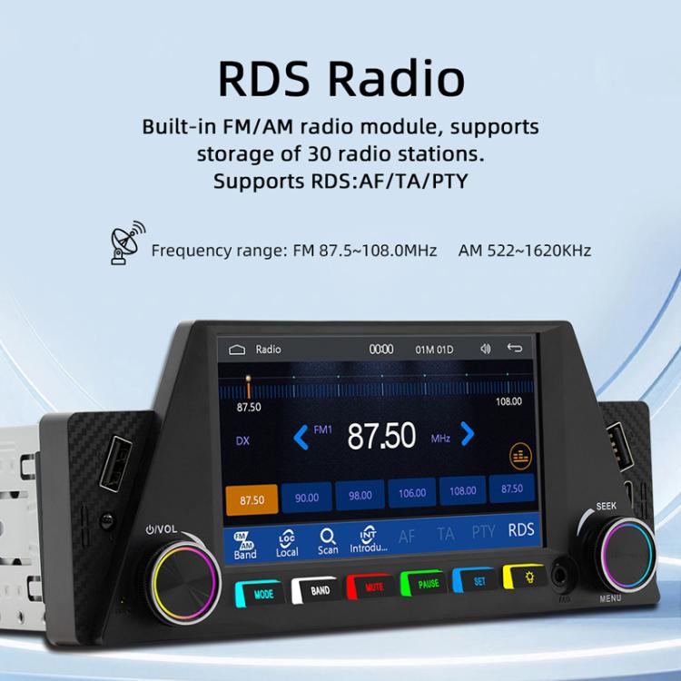 Car MP5 multimedia receiver tuned radio screen with frequency band controls
