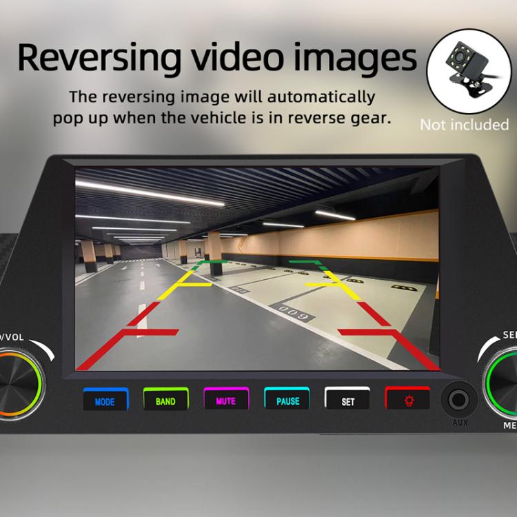 Car MP5 multimedia receiver showing reversing camera video on touchscreen