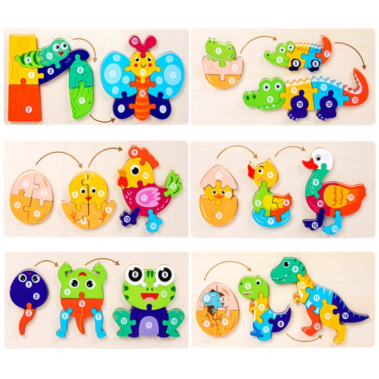 Wooden Animal Growth Process Evolution 3D Jigsaw Puzzle Toy Early Education Building Blocks