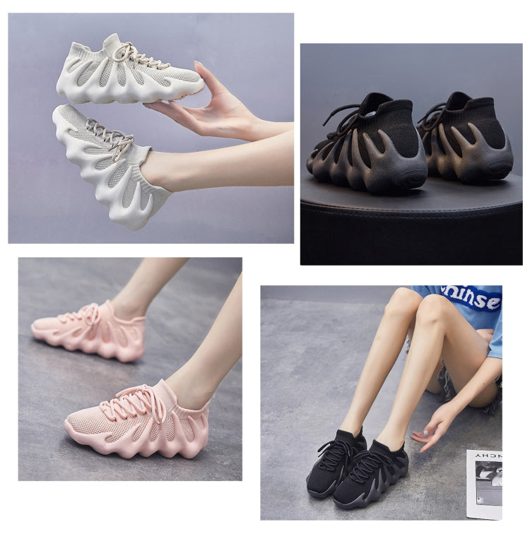 Assorted color knit sock sneakers: white, black, and pink styles with chunky sole