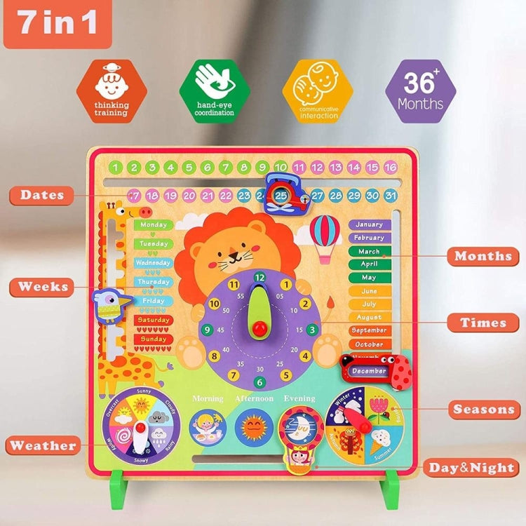 7 In 1 Kids Calendar & Teaching Clock Educational Toys, Lion