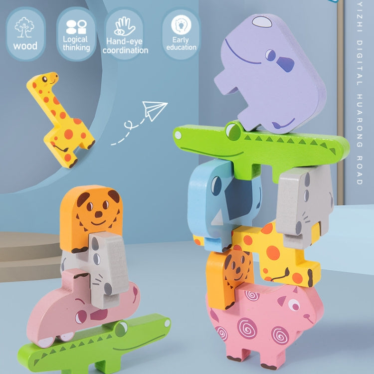 Animal balance stacking blocks toy with colorful animal pieces on a green base