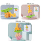 Animal stacking balance game showing three difficulty levels with animal block towers
