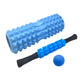 Blue foam roller set with ridged roller, massage stick, and blue exercise ball
