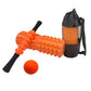 Orange foam roller and massage bar set with orange ball, in carrying bag