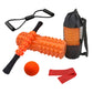 Orange yoga foam roller set with massage roller, foam ball, resistance bands, carry bag