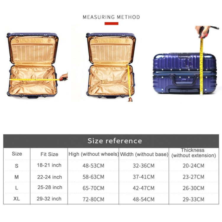 Size reference chart and measuring guide for dustproof suitcase cover