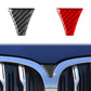 Black and red carbon-fiber triangular grille decorative stickers shown side by side