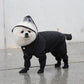 Black hooded waterproof four-leg pet raincoat with full-body cover.