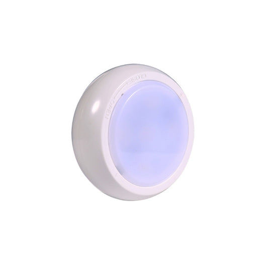 White circular bedside night light with glowing blue inner ring