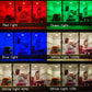 RGBW bedside night light showing red, green, blue, and white light modes