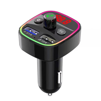Black car USB+PD Bluetooth FM transmitter charger with LED ring and digital display