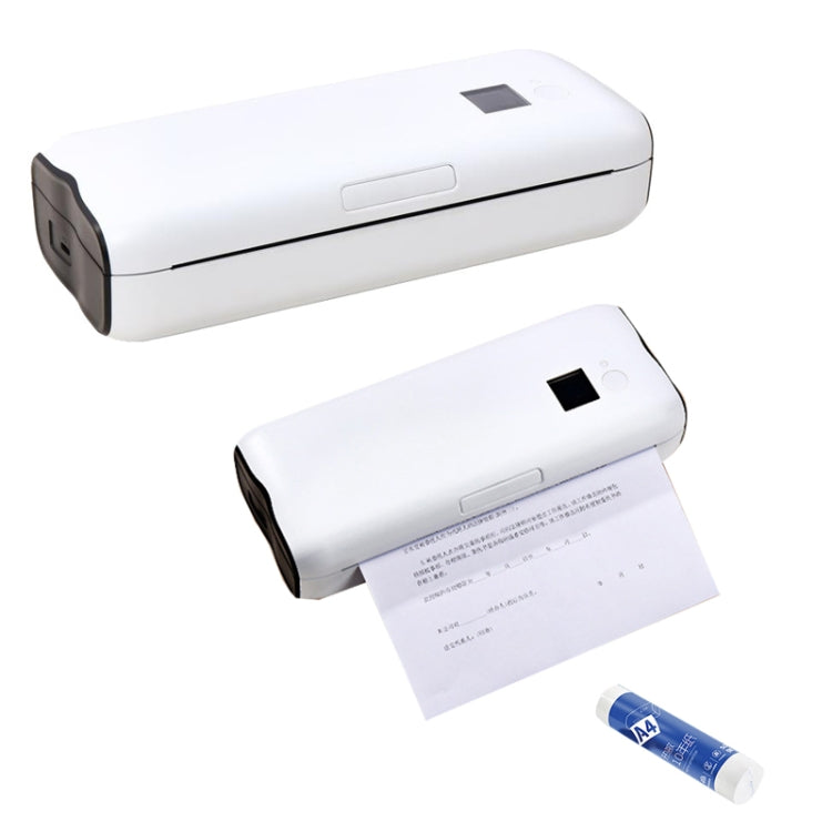 Portable thermal printer with paper output, white body and black label