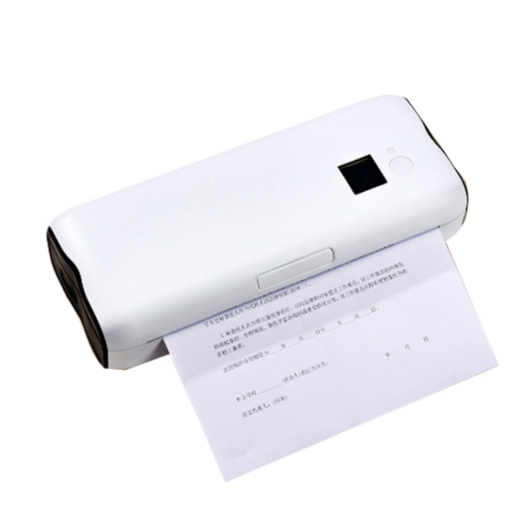 White wireless thermal printer with A4 paper and printed test page
