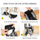 Dog hind-leg lifting harness placement steps with handle and adjustable velcro waist