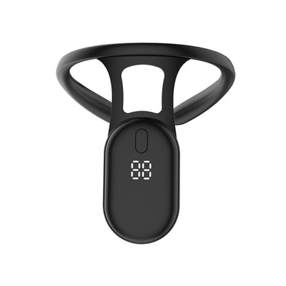 Hanging neck posture corrector with LCD display, black device and band