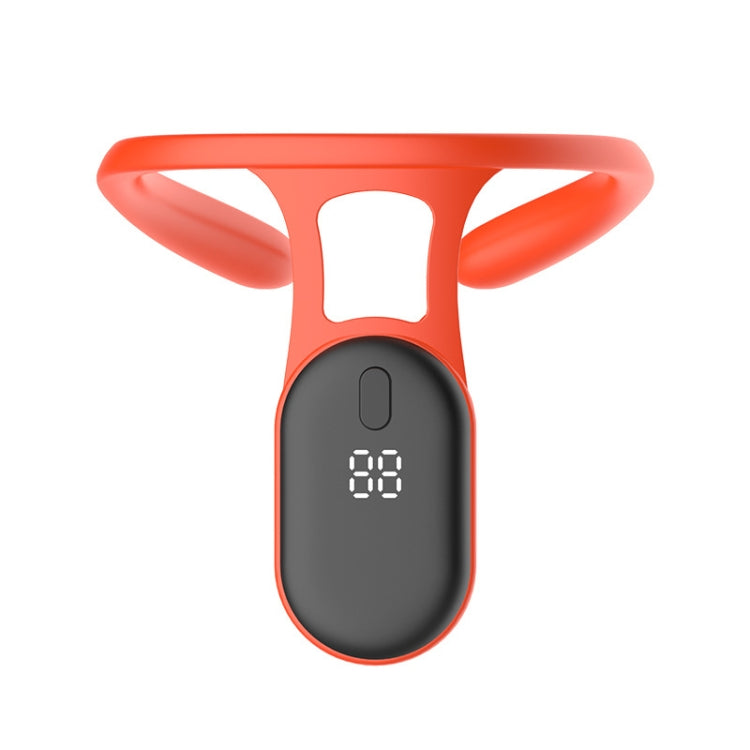 Hanging neck posture corrector with LCD display, orange and black device