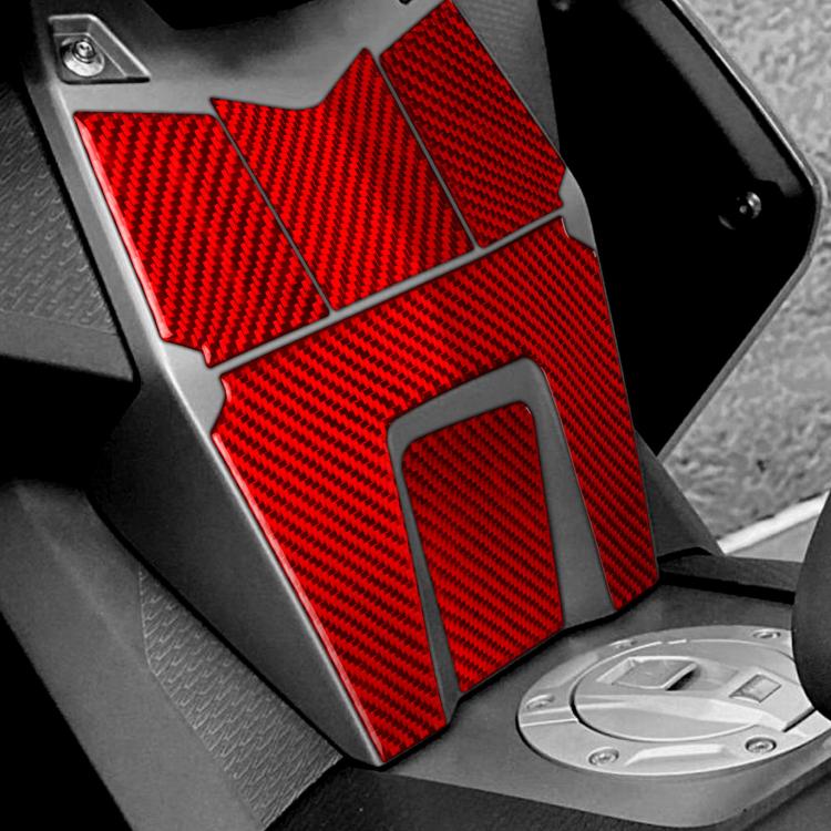 Red carbon-fiber fuel tank surround sticker set with cutout opening panels