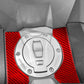 Fuel tank side sticker set with red carbon-fiber pattern, two panels