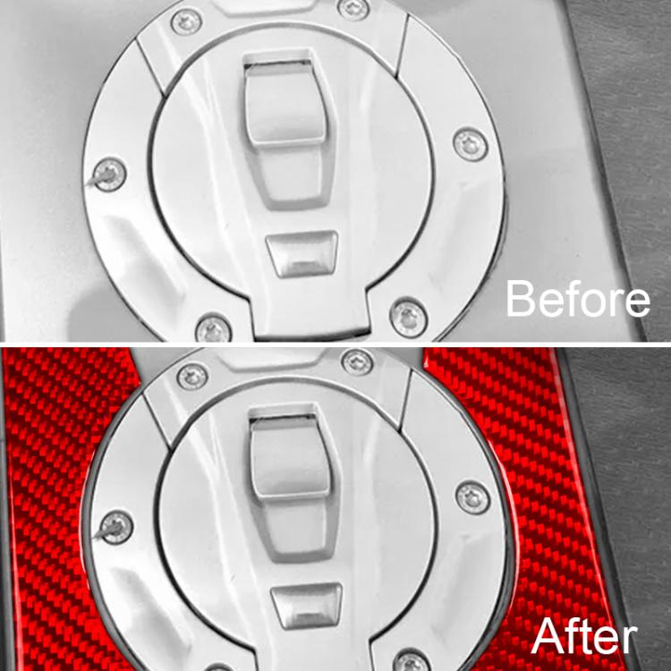 Fuel tank side sticker set with red carbon-fiber side panels and black trim