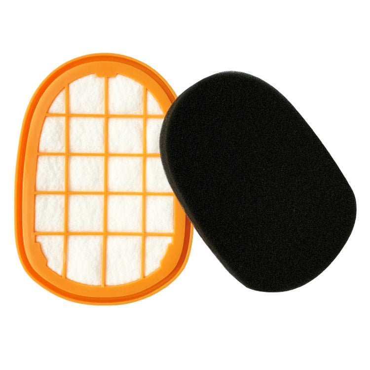 Vacuum cleaner filter set: orange-framed white grid filter and black foam pad