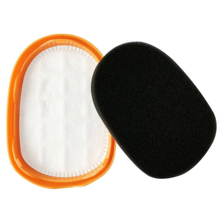 Orange-framed vacuum filter with white inner media and black foam pad