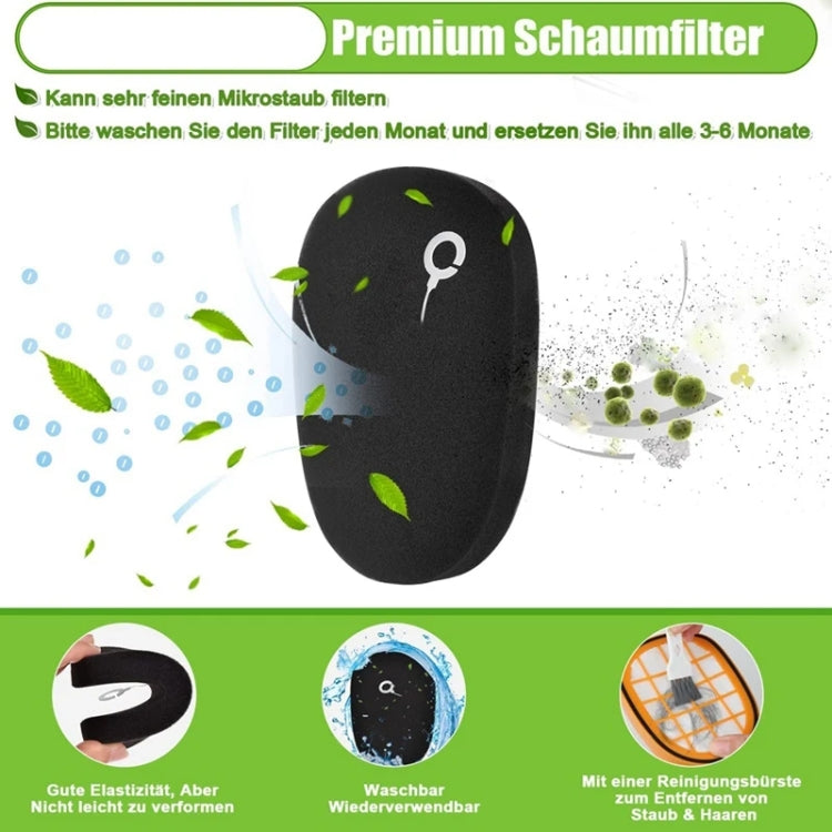 Black foam vacuum motor filter with green leaf decoration motifs