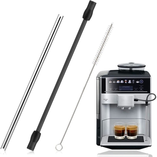 Dark gray cleaning brush set with two tubes and spiral brush for coffee milk pipes
