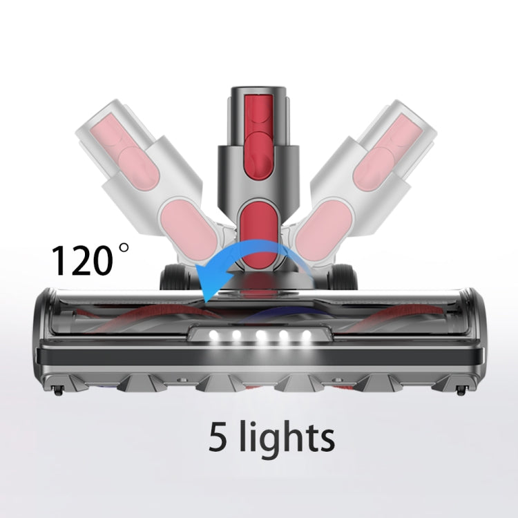Carpet floor brush head with front bristle roller and five LED lights