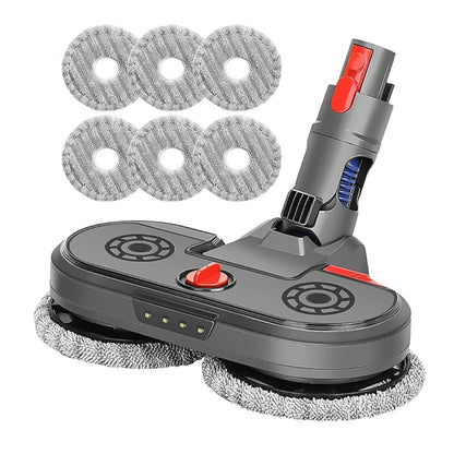 Electric mop head with two microfiber pads and 6 spare rag pads, gray and red button