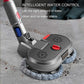 Electric mop head with microfiber pad and integrated water tank, gray housing and red button