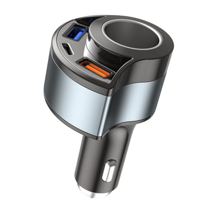 Black car cigarette lighter charger with dual USB ports and Type-C PD, blue and orange indicators
