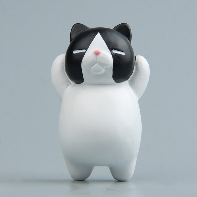 Resin cartoon cat fridge magnet ornament, black-and-white cat design with closed eyes