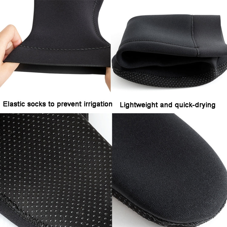 Black diving sock heel and toe close-up with elastic cuff and dotted non-slip sole