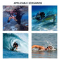 Water sports scenes collage with snorkeling, scuba, surfing, and swimming actions