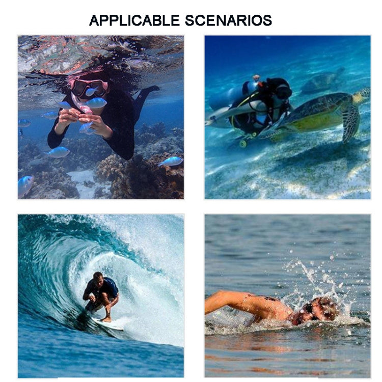 Water sports scenes collage with snorkeling, scuba, surfing, and swimming actions