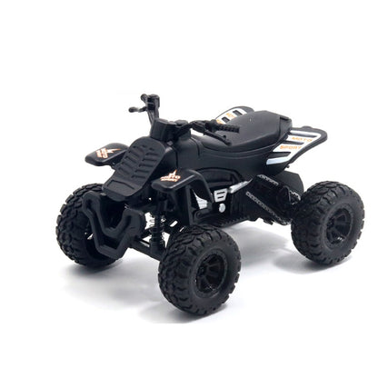 Black four-wheel off-road motorcycle toy model with rugged tires and handlebar details