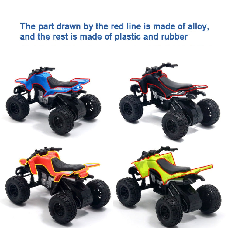 Four colorful four-wheel off-road motorcycle toy models with chunky rubber tires